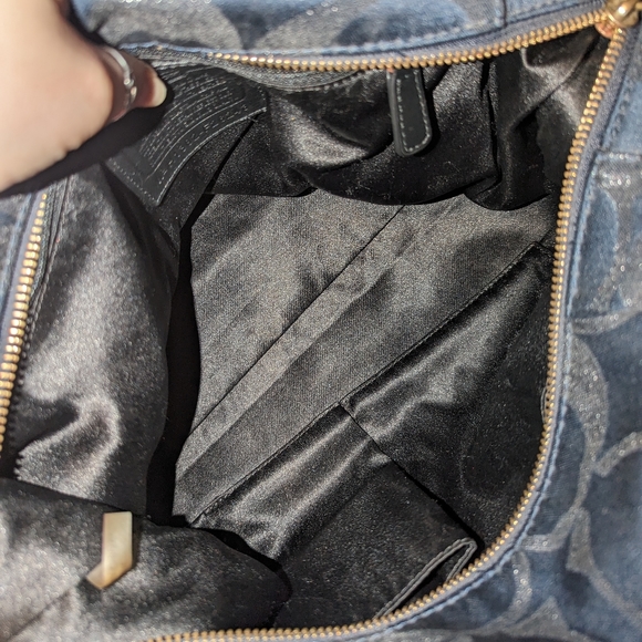 Vintage Y2K Coach Black/Navy Metallic Large Front Flap Carryall Satchel Purse - Picture 14 of 15